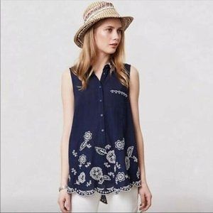 MOULINETTE SOEURS Embroidered top popover navy